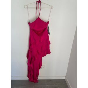 Adrianna by Adrianna Papell Satin Halter Neck Sleeveless Ruffle Maxi Gown Sz 6